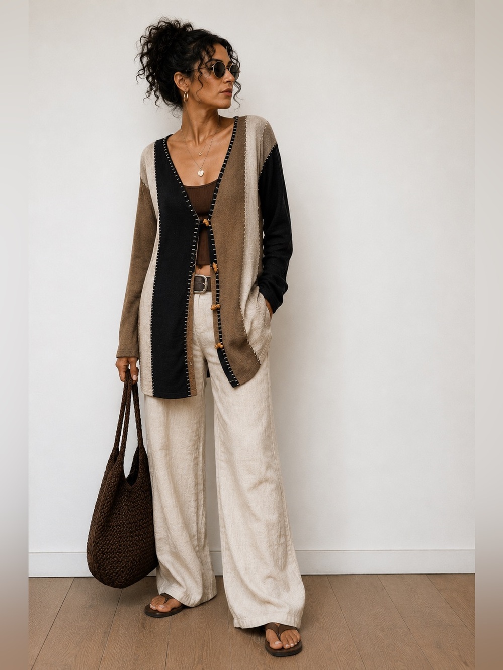 Vintage Marisa Christina Linen Cotton Colorblock Cardigan Small Artisanal Boho